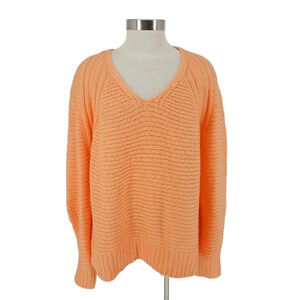 Universal Thread Sweater Sherbet Orange Long Sleeve V Neck Knit Pullover